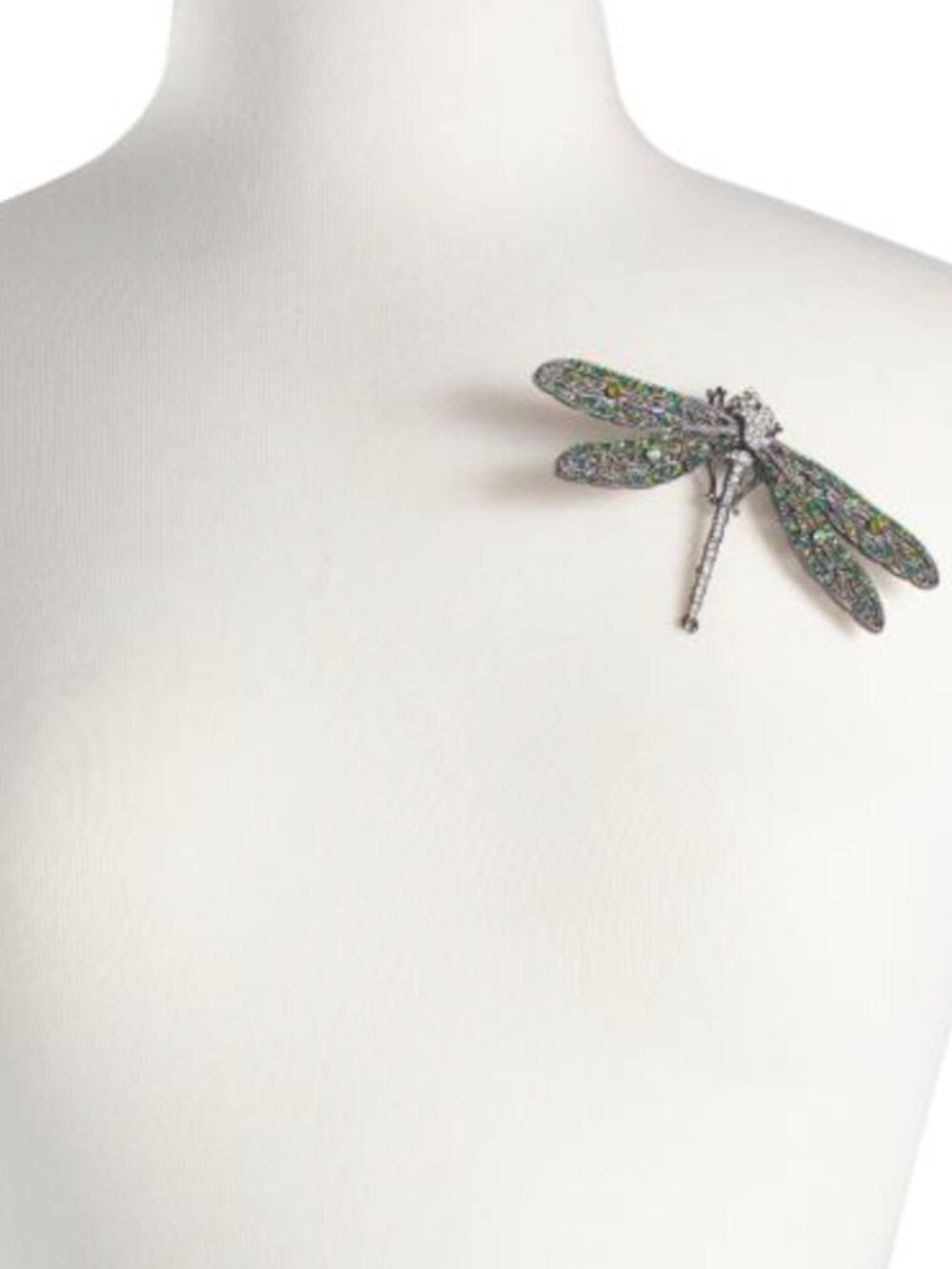 KENNETH JAY LANE Statement Gunmetal Crystal Green Dragonfly Pin Brooch 3" x 4.5" - Picture 10 of 12
